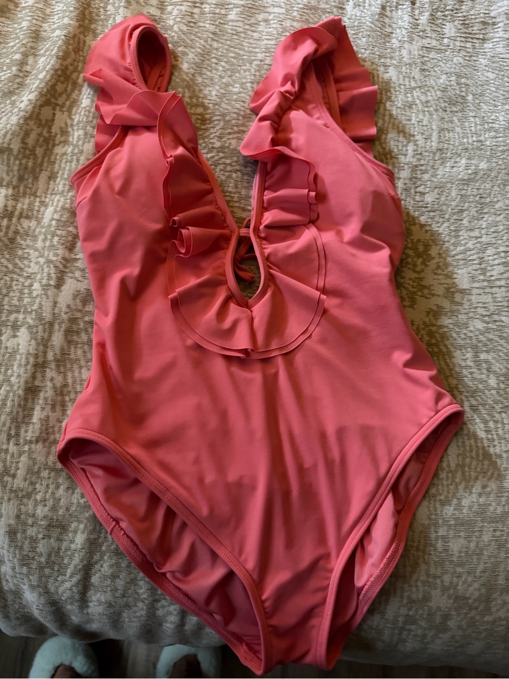 Michael Kors Coral Pink Ruffle One-Piece Swimsuit